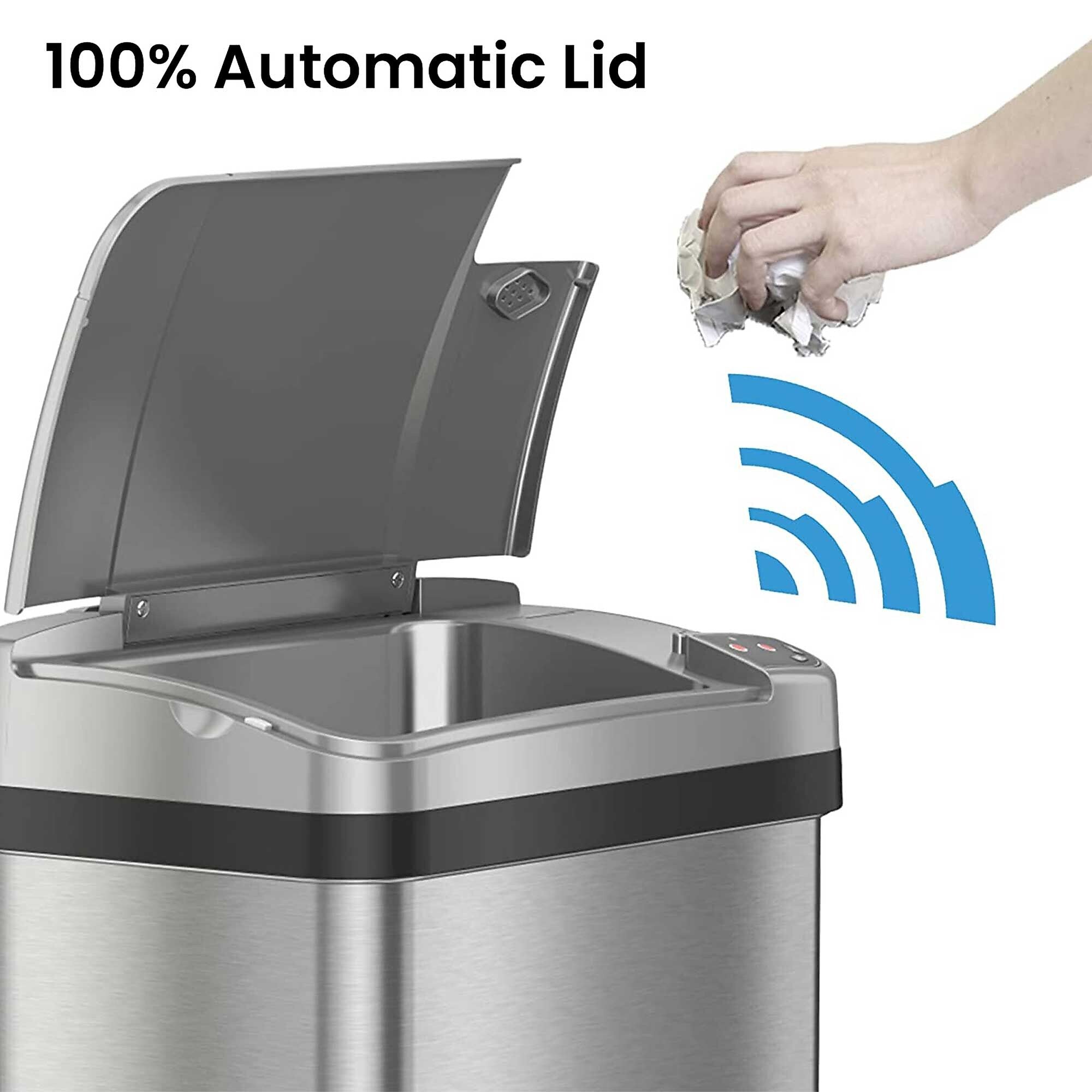 iTouchless Stainless Steel Bathroom Sensor Trash Can with AbsorbX Odor Control System and Fragrance, Silver, 4 Gal. (MT04SS)