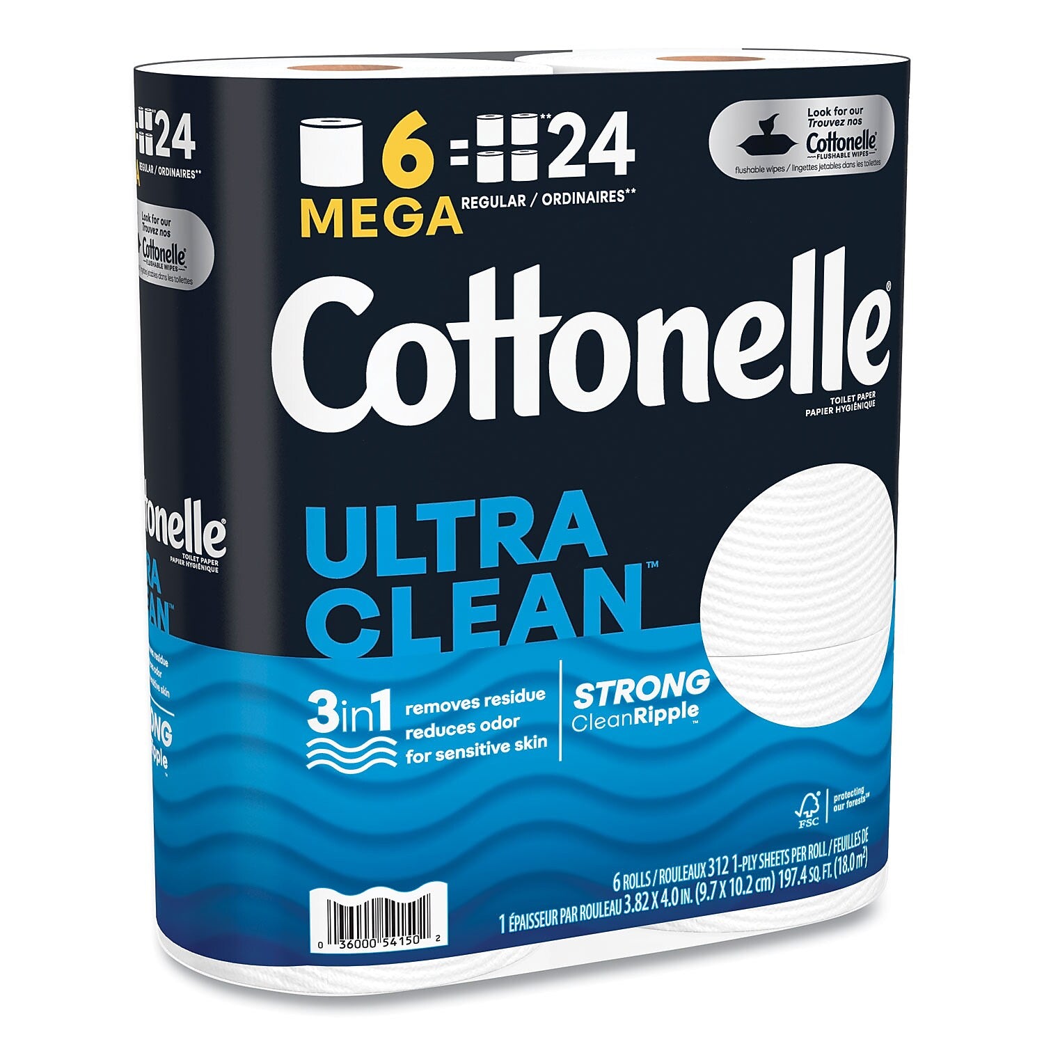 Cottonelle Ultra CleanCare Toilet Paper, 1-Ply, White, 284 Sheets/Roll, 36 Rolls/Carton (KCM55699)