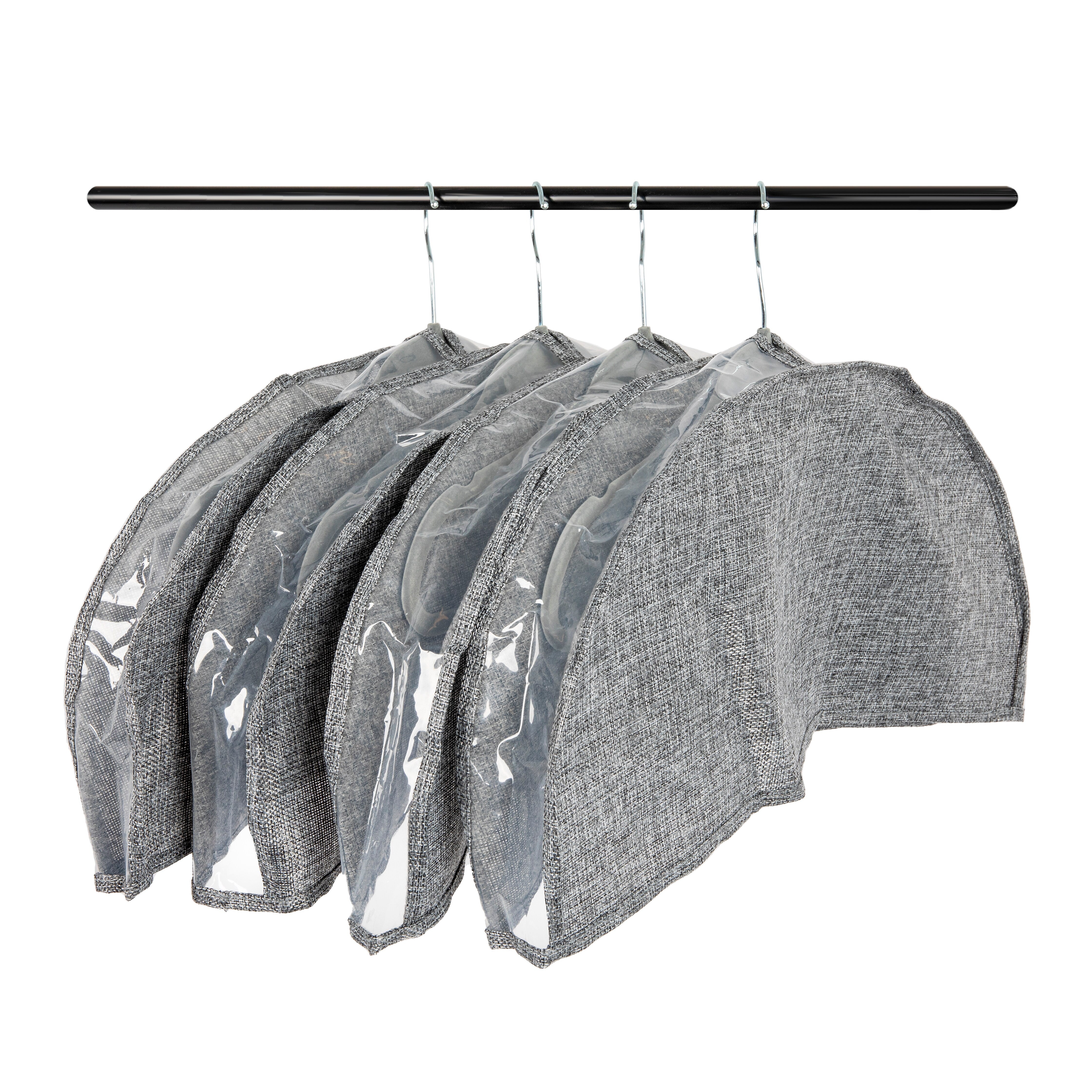 Household Essentials Hanging Clothing Shoulder Dust Covers, Graphite Gray, 4/Set (HE1040)