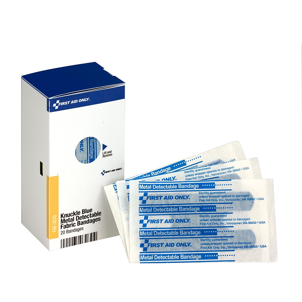 SmartCompliance Knuckle Metal Detectable Fabric Bandages, 1.5" x 3", 20/Box (FAE-3030)