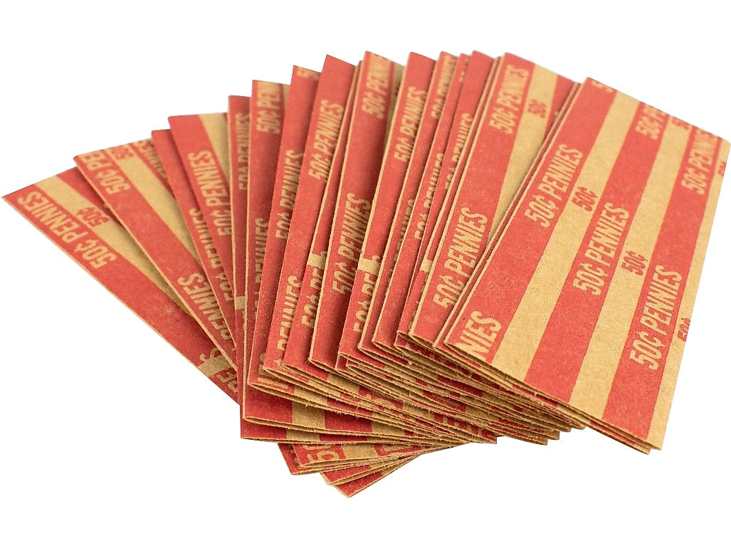 CONTROLTEK 50¢ Penny Coin Wrapper, Kraft/Red, 1000/Box (560042)