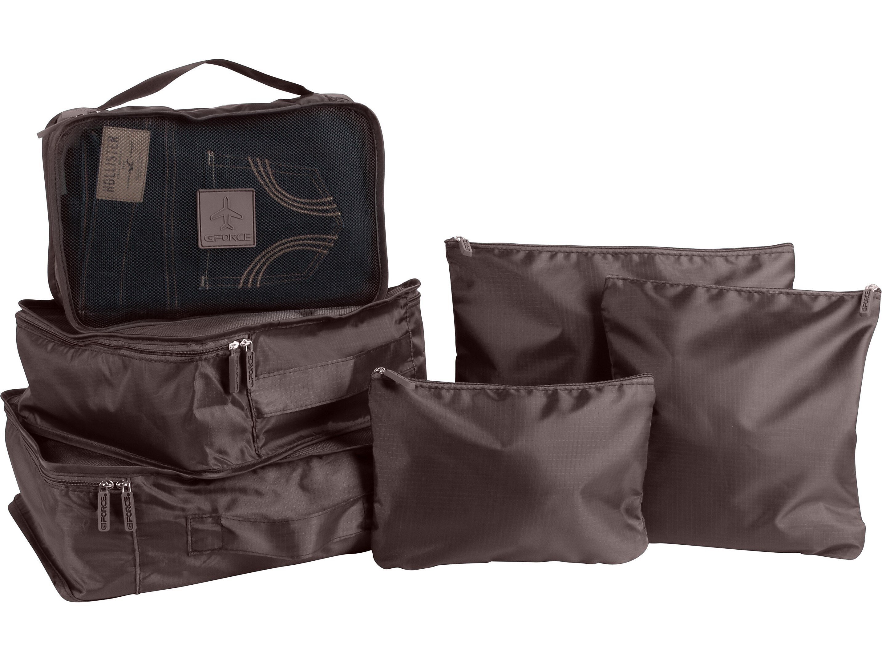 G Force 6-Piece Fabric Travel Pouch Set, Water Resistant, Espresso (27105-ESPRESSO)