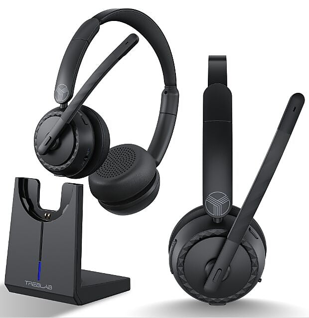 Treblab C7-Pro Noise Canceling Bluetooth Stereo Computer Headset, Black