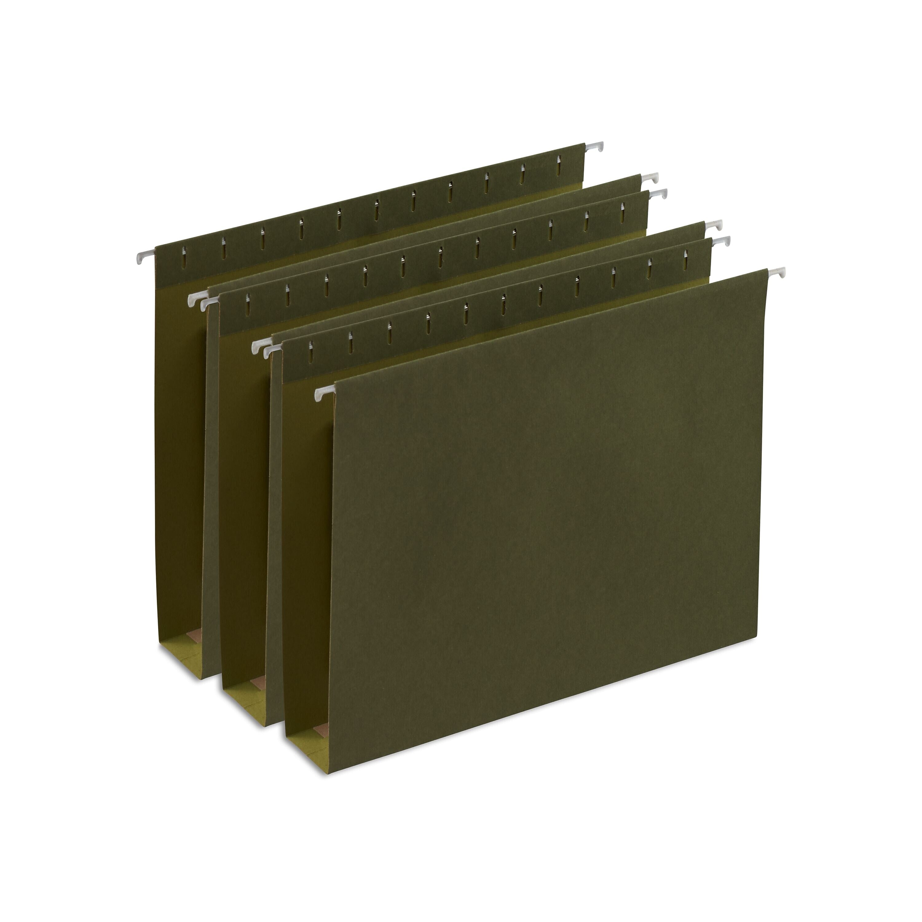 Staples Heavy Duty Box-Bottom Hanging File Folders, 2" Expansion, 1/5-Cut Tab, Letter Size, Green, 25/Box (ST117515)
