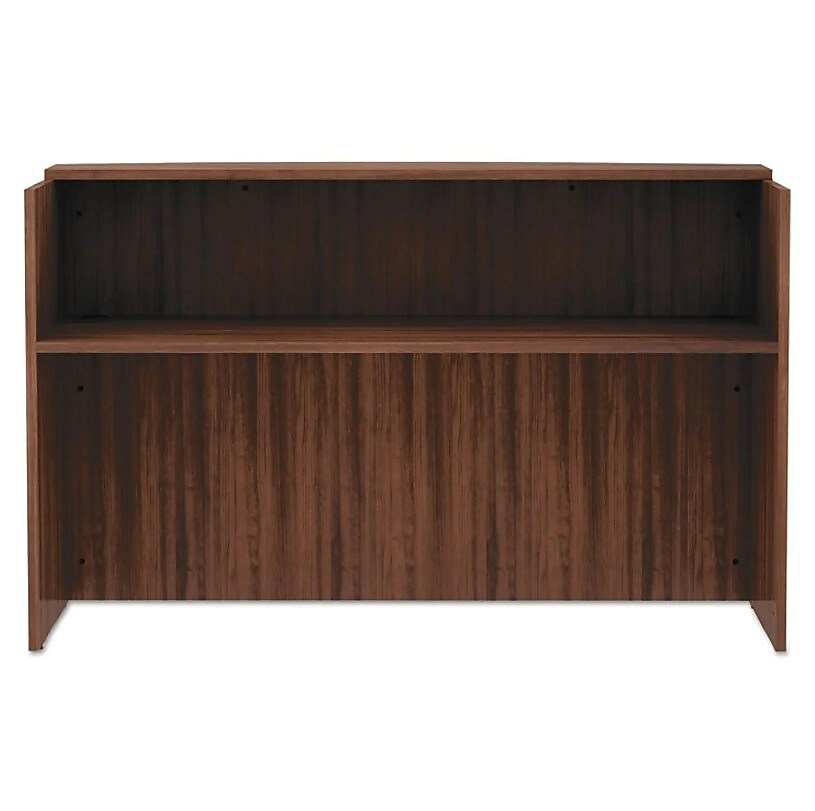 Alera® Valencia Series Reception Desk with Counter, 71w x 35.5d x 42.5h, Modern Walnut