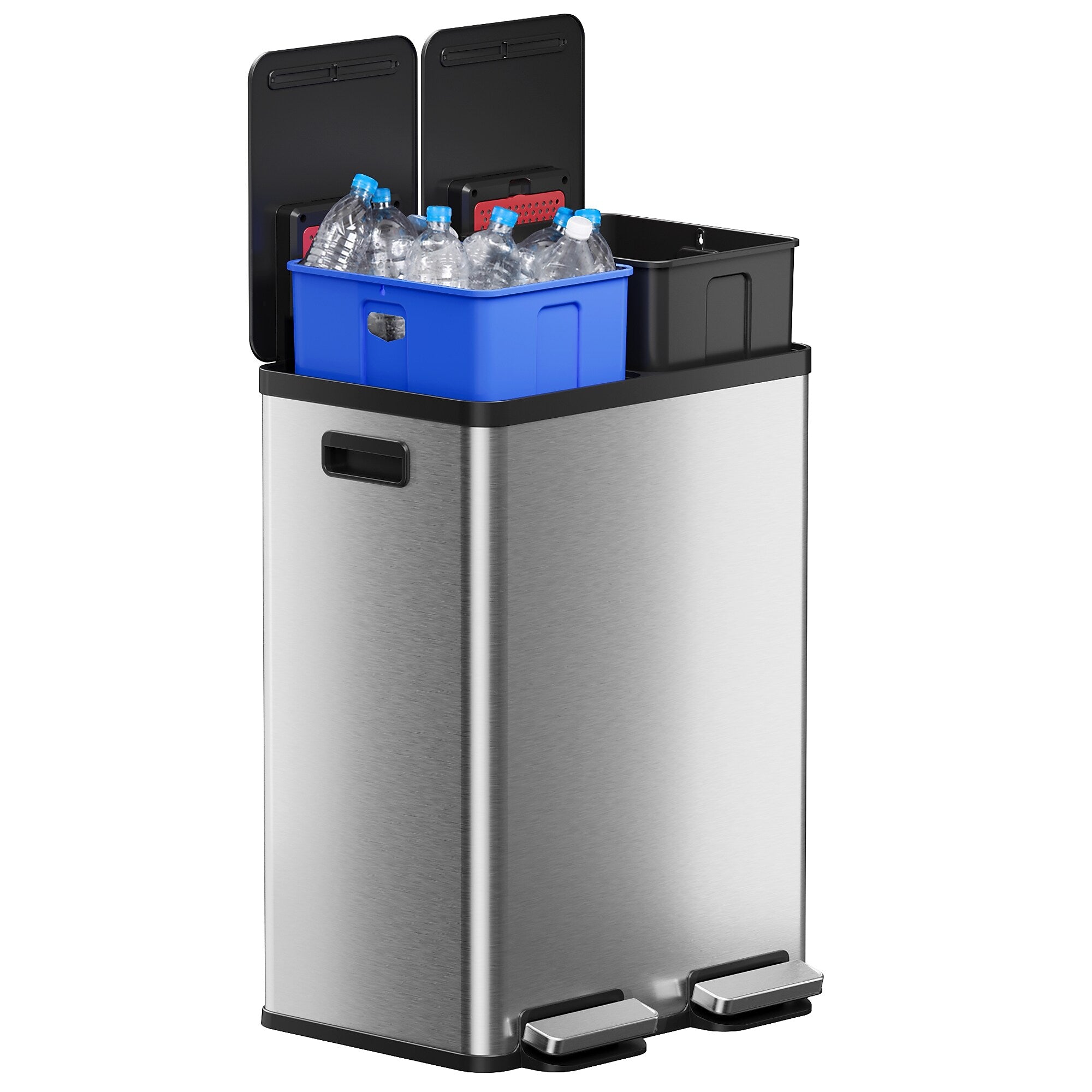 iTouchless SoftStep Stainless Steel Combo Step Pedal Kitchen Trash Can and Recycle Bin with Dual Odor Filters, 16 Gallon