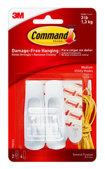 Command Medium Utility Hooks, 3 lb., White, 2/Pack (17001ES)