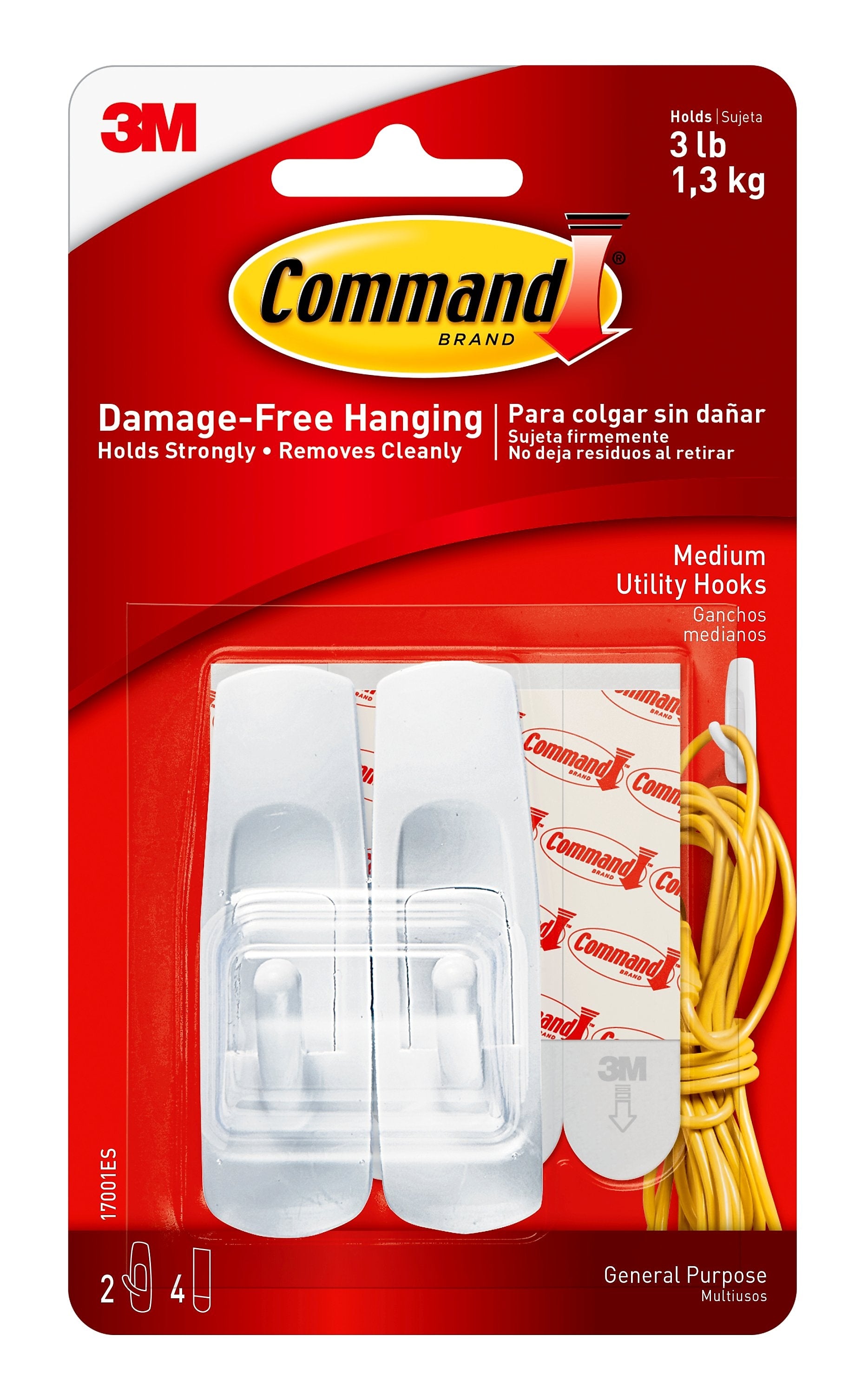 Command Medium Utility Hooks, 3 lb., White, 2/Pack (17001ES)