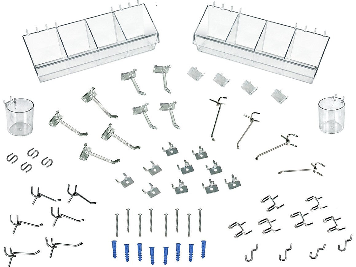 Azar 72-Piece Pegboard Organizer Accessory Kit, Clear/Silver, Each (900955)