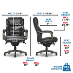 La-Z-Boy Delano Ergonomic Leather Executive Big & Tall Chair, 400 lb. Capacity, Jet Black/Gray (CHR10045B)