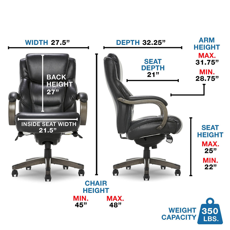 La-Z-Boy Delano Ergonomic Leather Executive Big & Tall Chair, 400 lb. Capacity, Jet Black/Gray (CHR10045B)