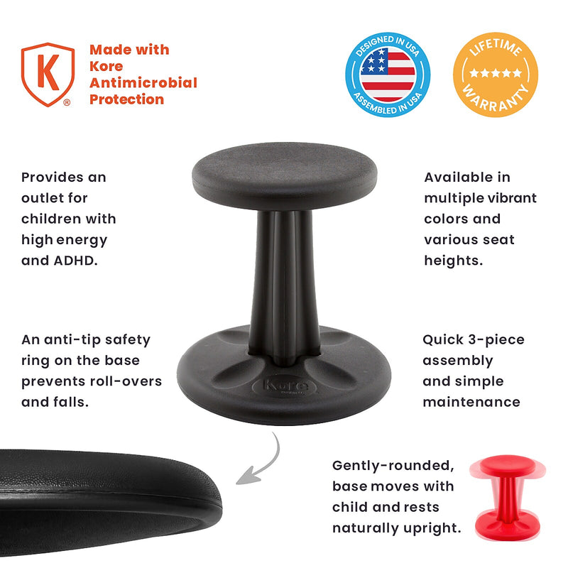 Kore Design Plastic/Poly Kids Wobble Stool, Black (KD-598)