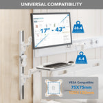 Mount-It! MedHub Wall Mounted, Flexible Workstation With WallTrack for Monitors up to 43", Matte White (MI-16002)