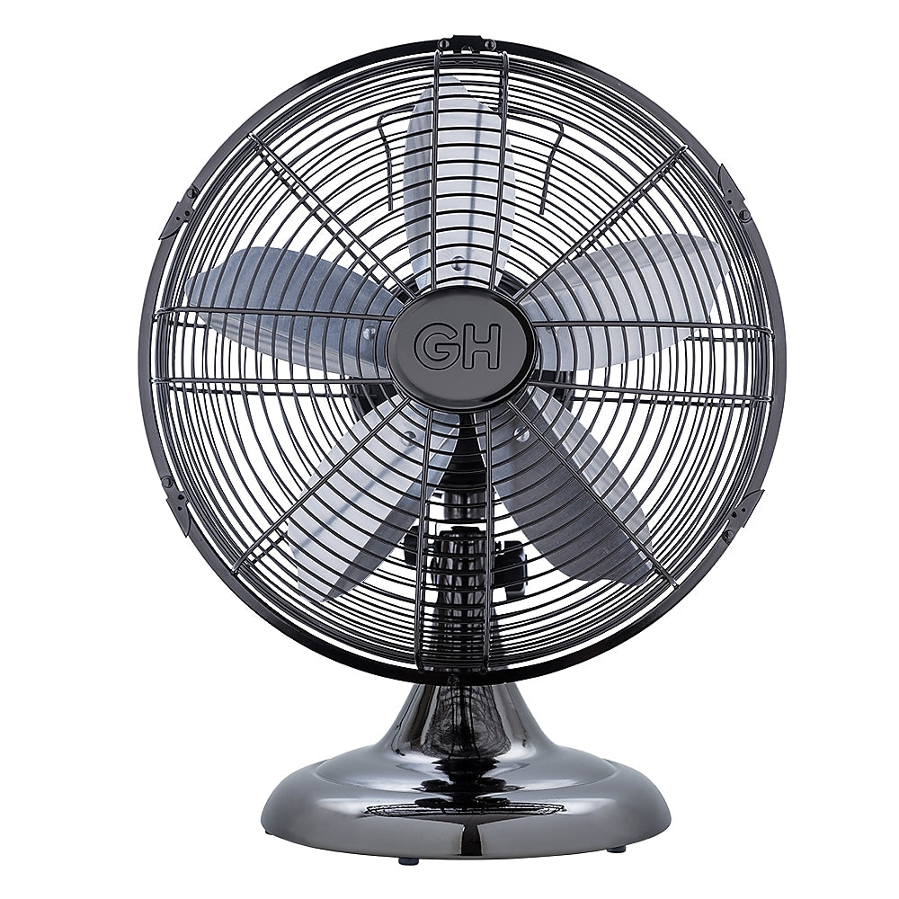 Good Housekeeping 12" Retro Table Fan 10-inch 3-Speed Oscillating Desk Fan, Midnight Chrome (92612)
