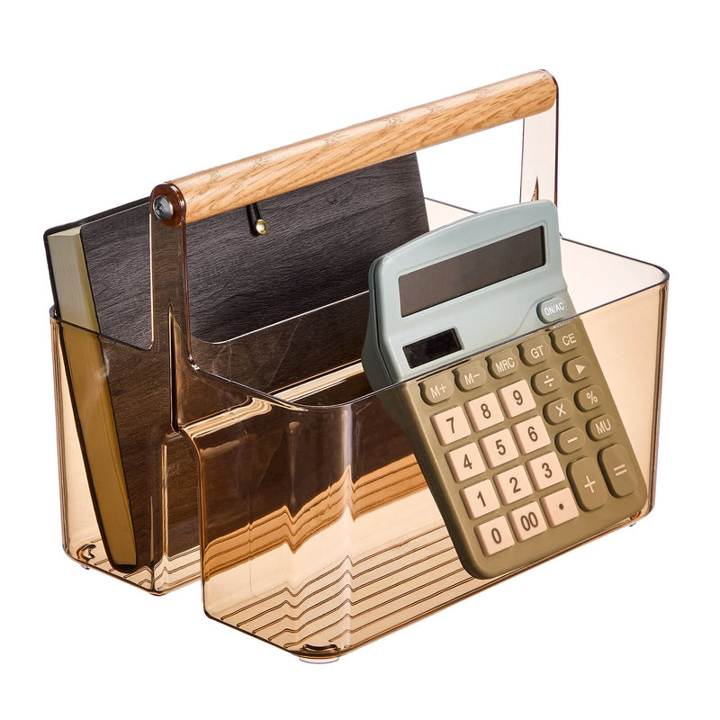 mDesign 2-Compartment Plastic Desk Organizer, White/Natural (25718RW)