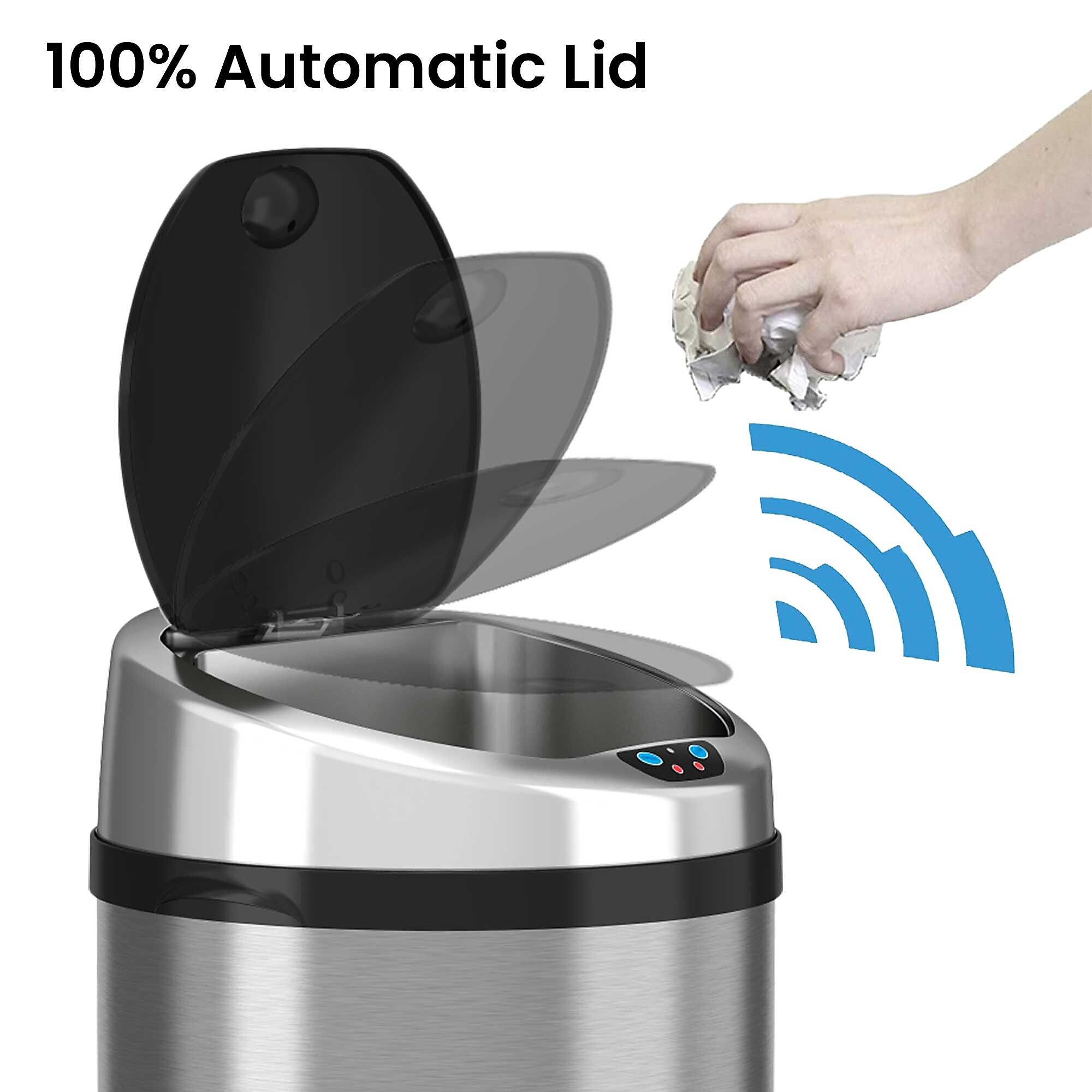 iTouchless Stainless Steel Round Sensor Trash Can with AbsorbX Odor Control System, 13 Gal., Silver (IT13RCB)