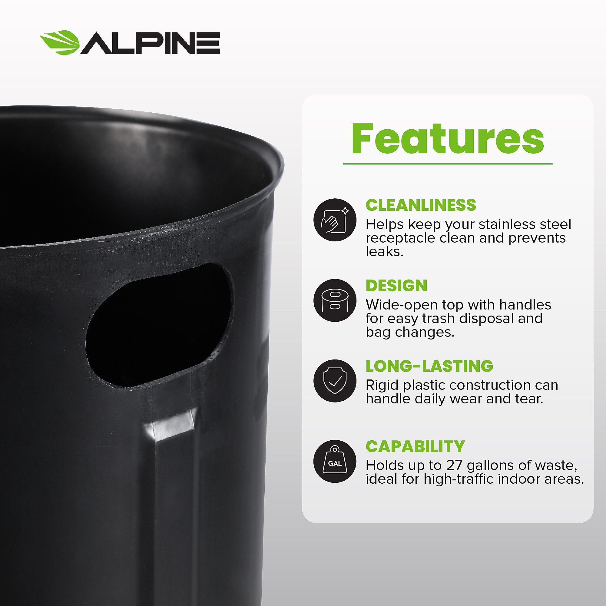 Alpine Industries 475 Series 50 Gallon Rigid Bin Liner, 33.7" x 23.11" x 23.11" (ALP475-50-L)