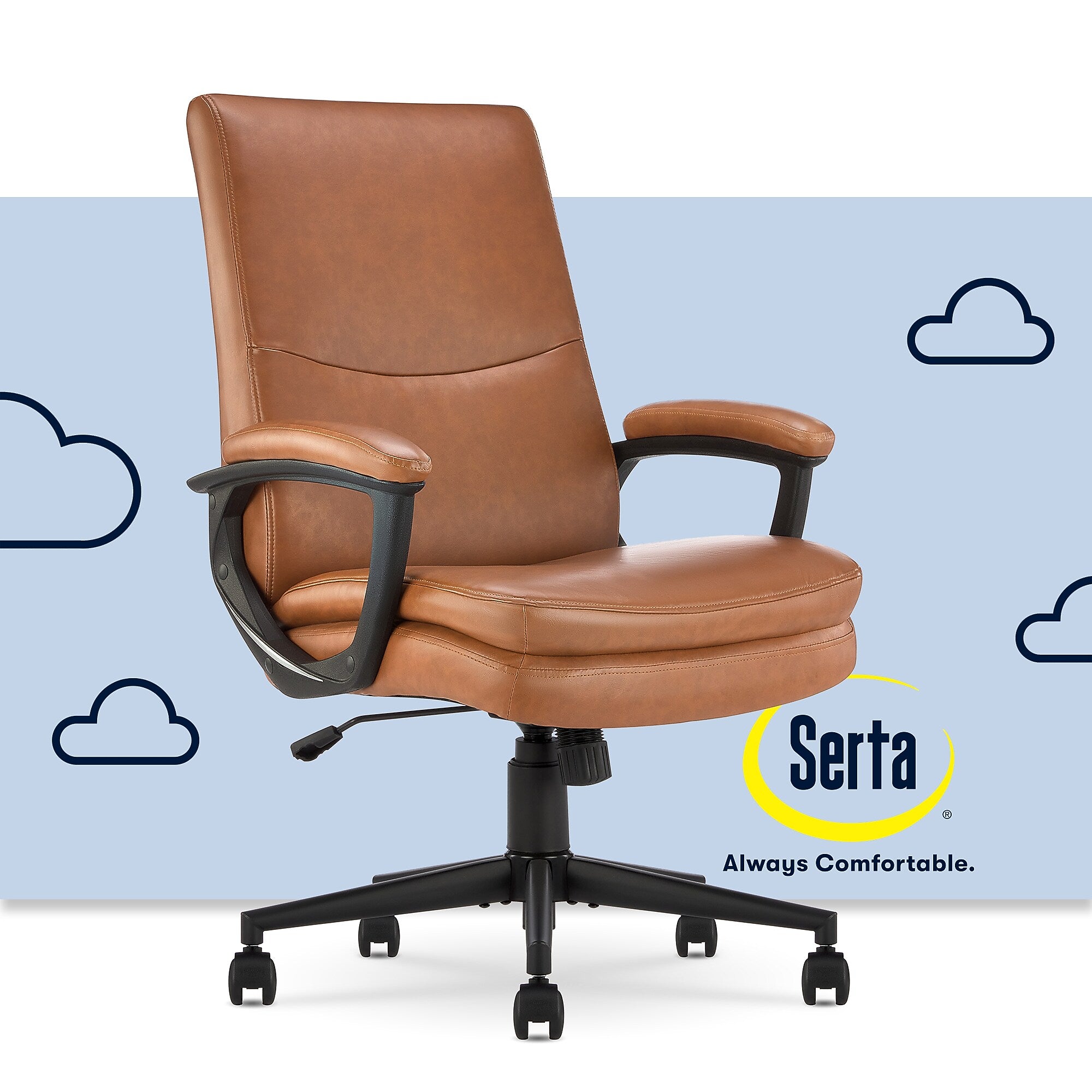 Serta Comfort Modern Ergonomic Bonded Leather Swivel Executive Chair, Cognac (CHR10132D)