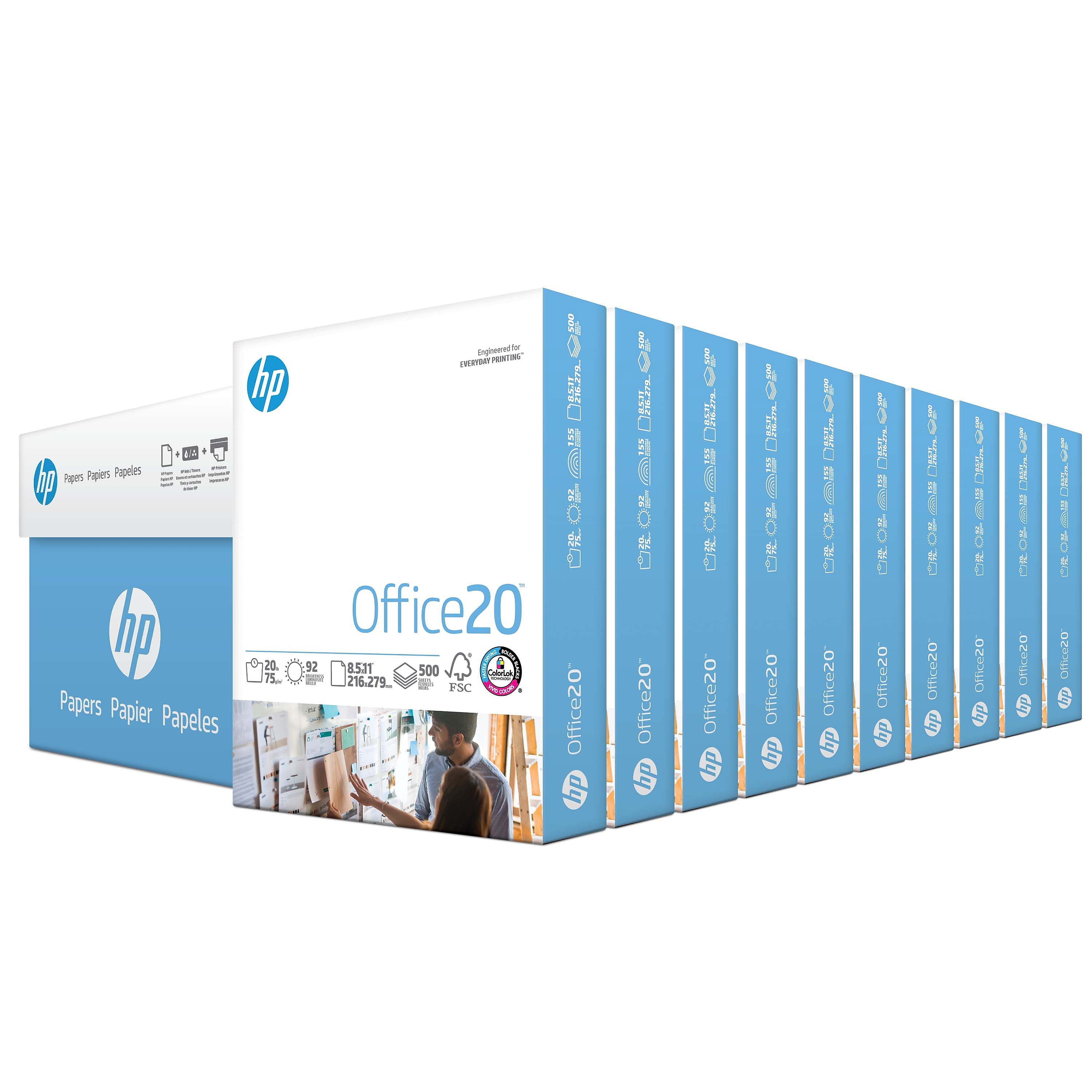 HP Office20 Multipurpose Paper, 8.5" x 11", 20 lbs., White, 500 Sheets/Ream, 10 Reams/Carton (HPC8511)
