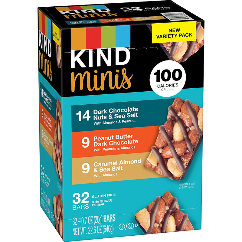 KIND Minis Gluten Free Nut Bar, Variety Pack, 32 Bars/Box (220-00799)