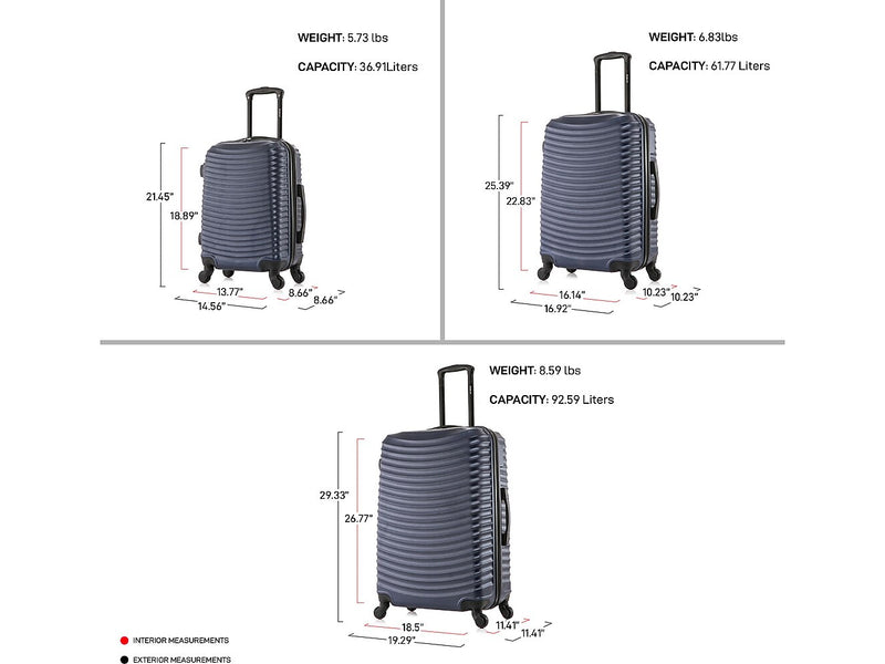 DUKAP Adly 3-Piece Hardside Spinner Luggage Set, TSA Checkpoint Friendly, Navy Blue (DKADLSML-BLU)