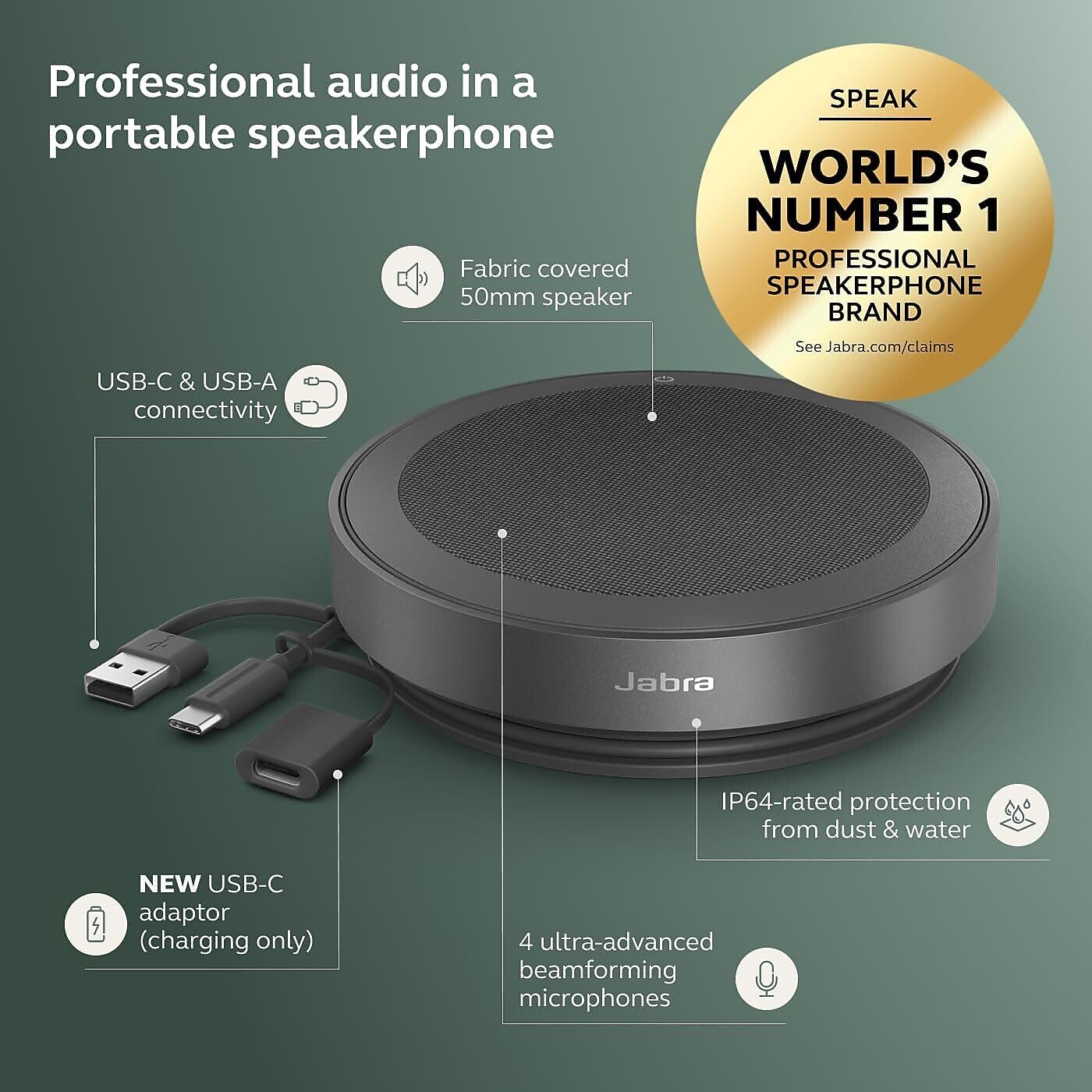 Jabra Speak2 75 UC Speakerphone, 2025 Edition, Certified for Zoom, Google Meet, Black (2775-209-01)
