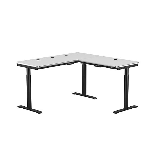 VersaDesk PowerLift 60"W Electric L-Shaped Adjustable Standing Desk, White/Black (PLLSD6060-BW-APP)