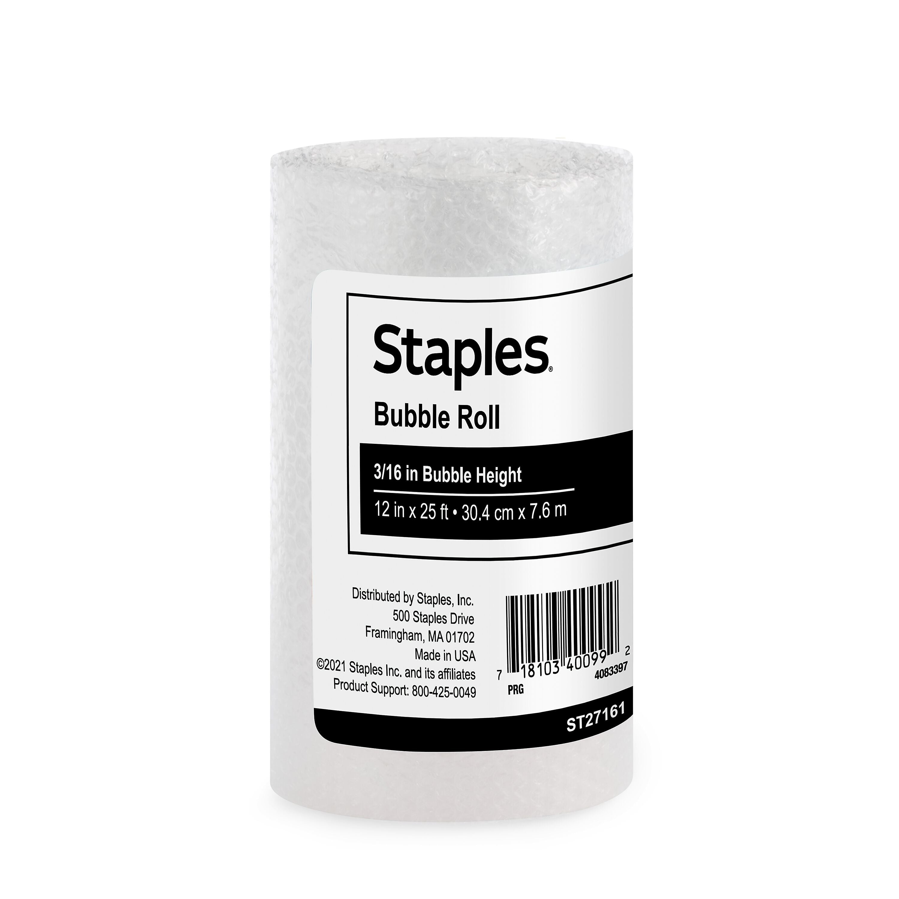 Staples 3/16" Bubble Roll, 12" x 25', Clear (4069426)
