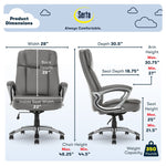 Serta Fairbanks Ergonomic Bonded Leather Executive Big & Tall Chair, 350 lb. Capacity, Gray (43675B)