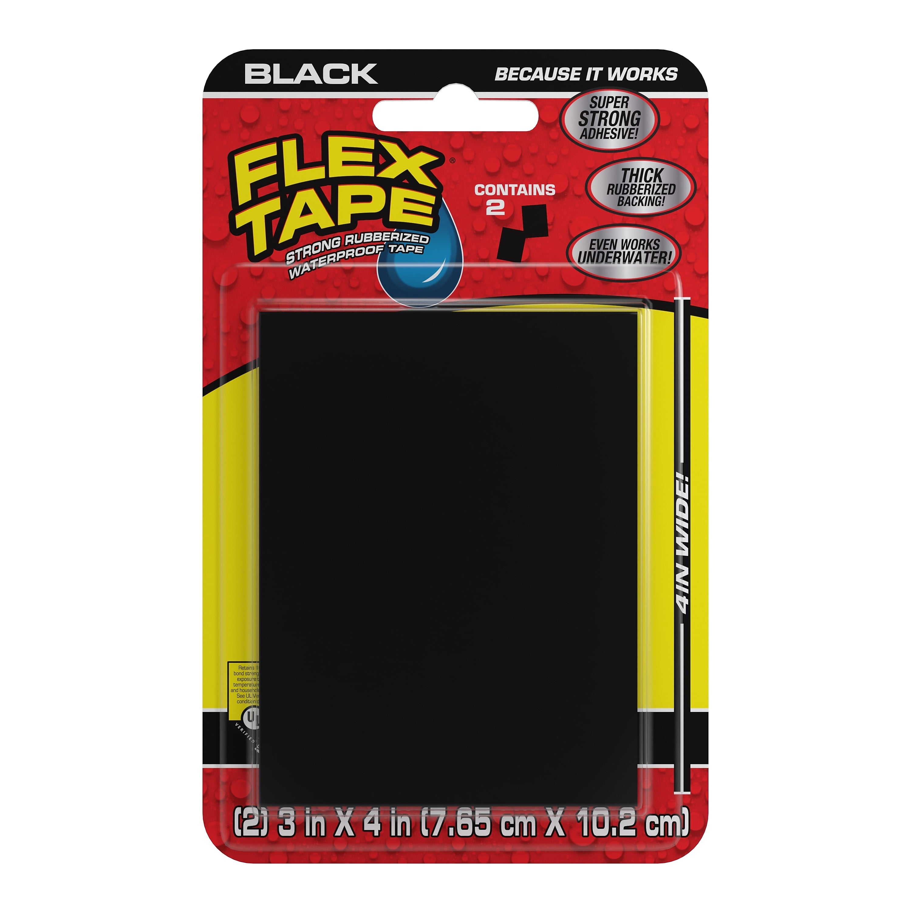 Flex Seal Mini Strong Waterproof Tape, 3" x 4", Black, 8/Pack (TFSBLKMINI-8)
