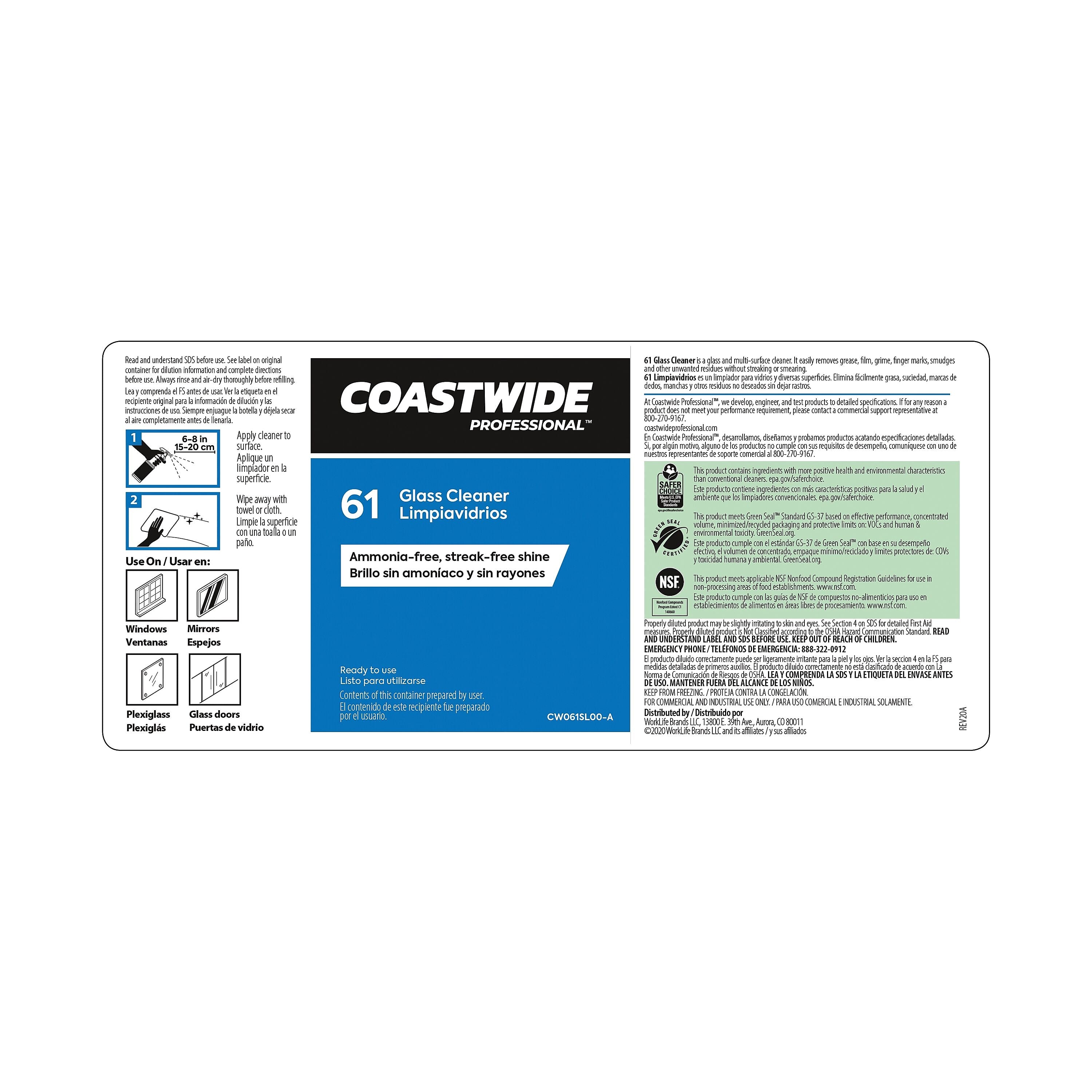 Coastwide Professional™ Secondary Label for Coastwide Professional™ 61 Glass Cleaner (CW6100SL-A)