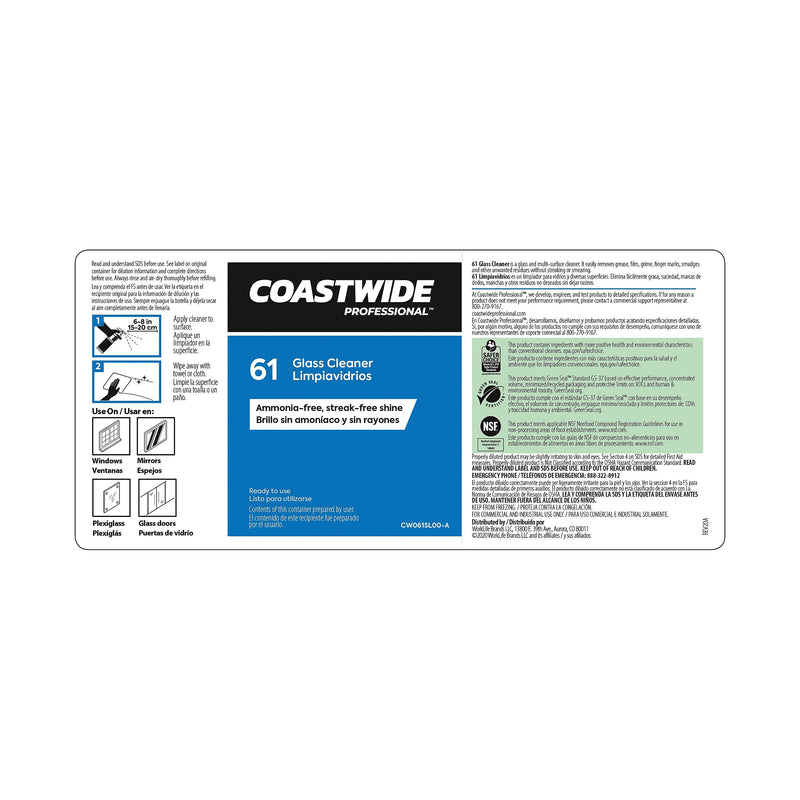 Coastwide Professional™ Secondary Label for Coastwide Professional™ 61 Glass Cleaner (CW6100SL-A)