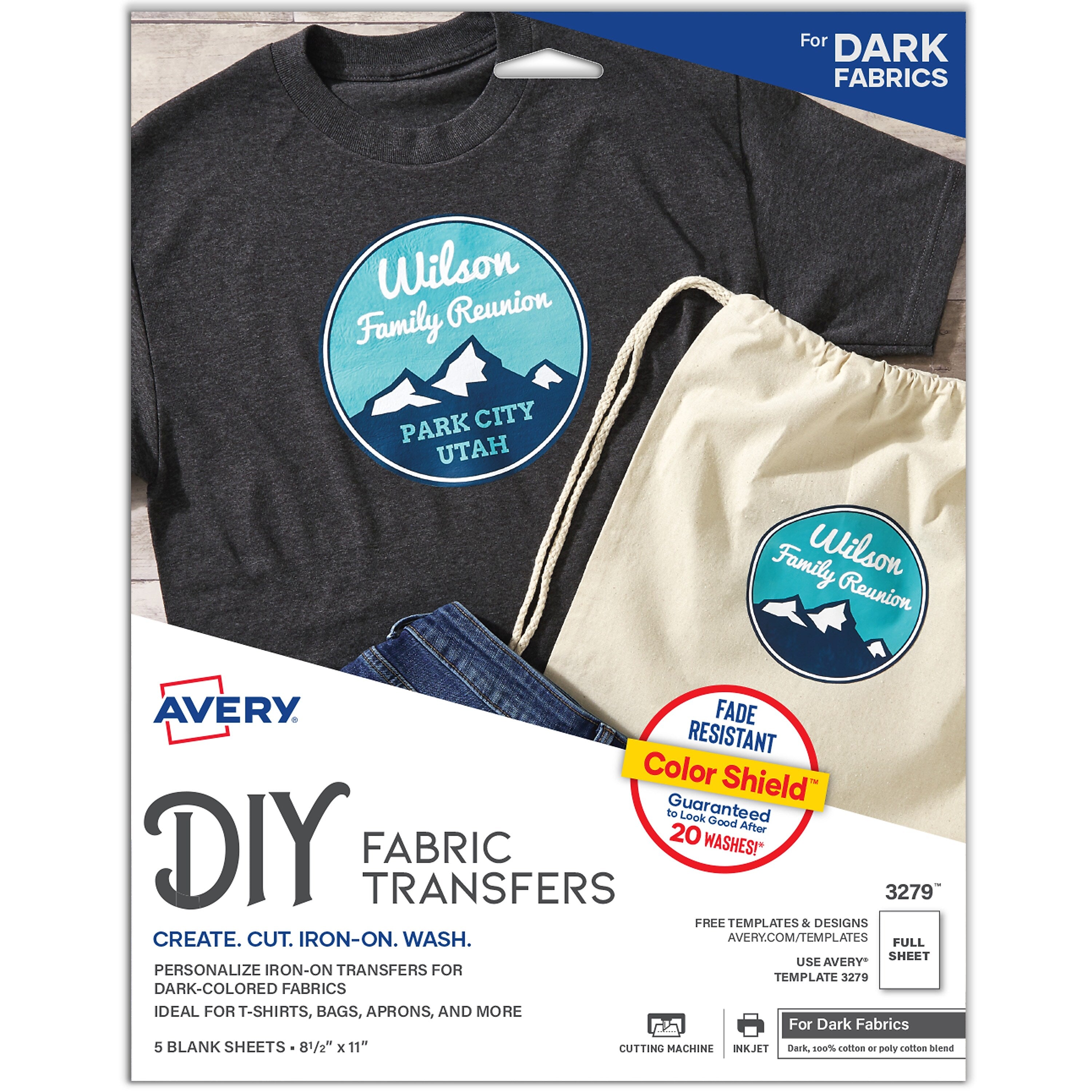 Avery Printable Heat Iron On Transfer Paper for Dark Fabrics, 8-1/2" x 11" (3279)