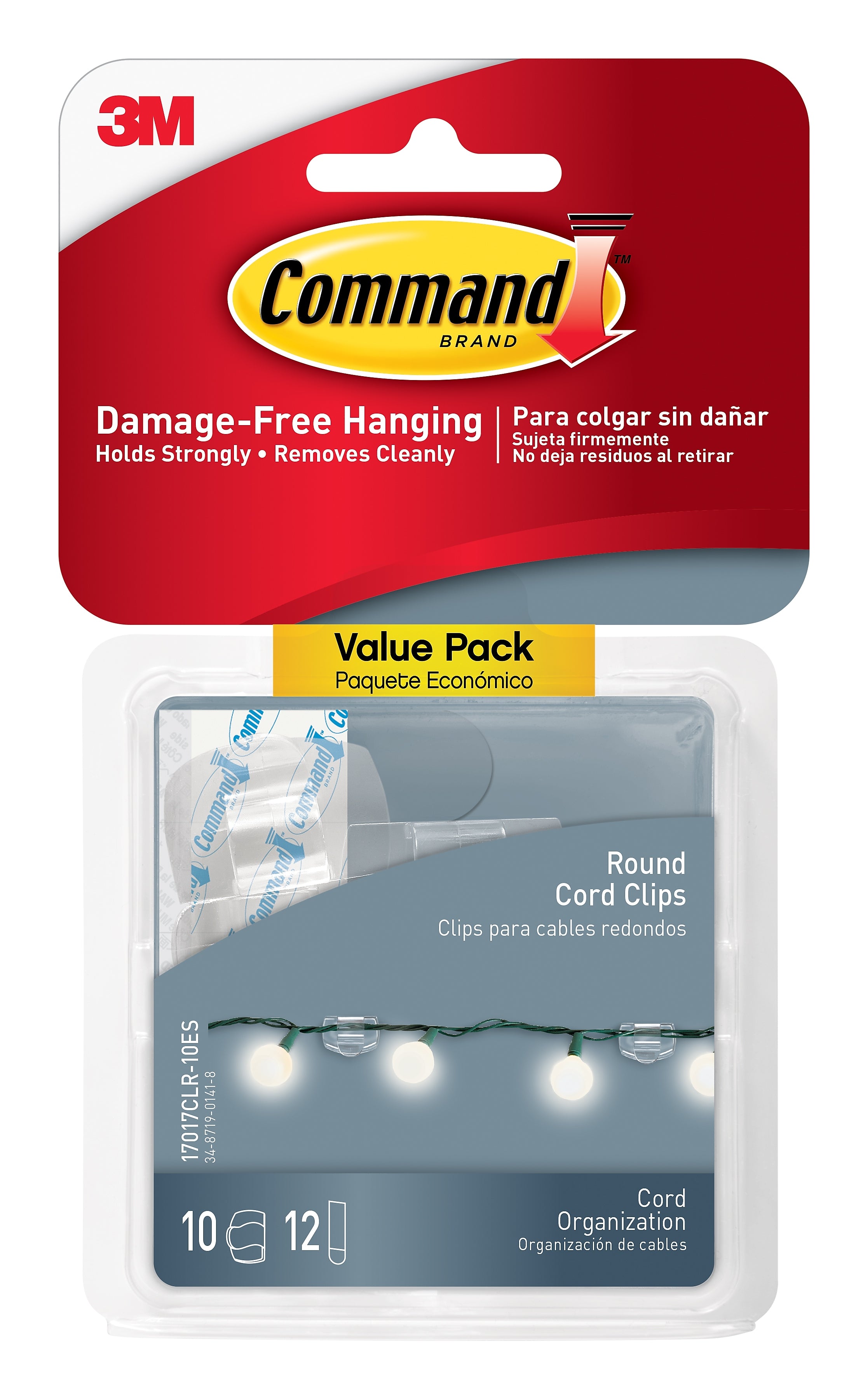 Command Small Cord & Light Clips, Transparent, 22/Pack (17017CLR-10ES)