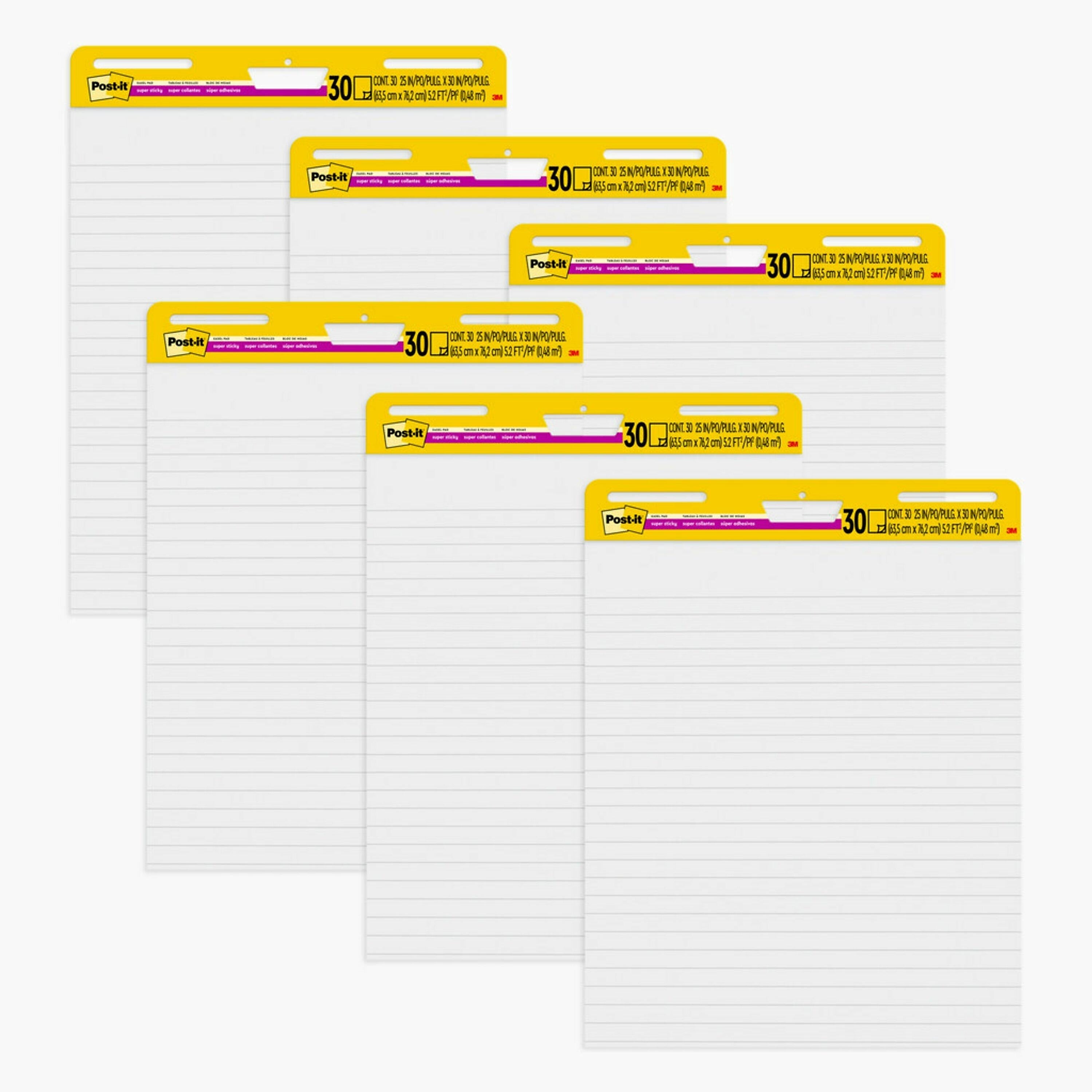 Post-it Super Sticky Wall Easel Pad, 25" x 30", Lined, 30 Sheets/Pad, 6 Pads/Pack (561WL-VAD-6PK)