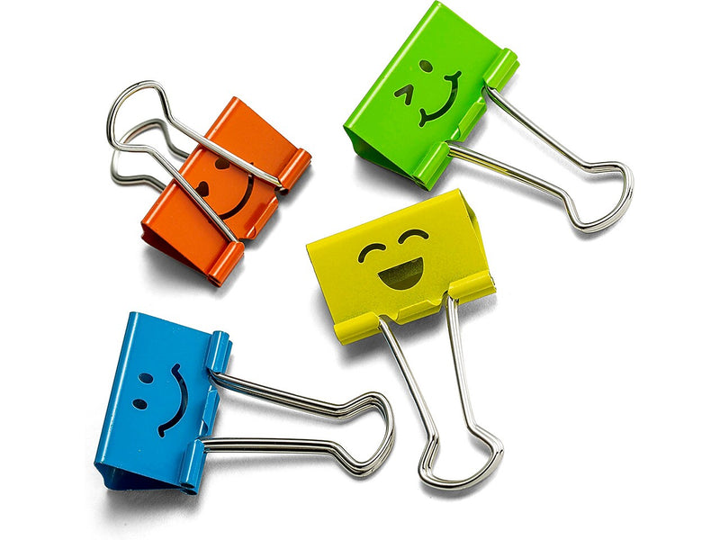 Officemate Smiling Face Medium Binder Clips, Assorted Colors, 36 Clips/Pack (31095)