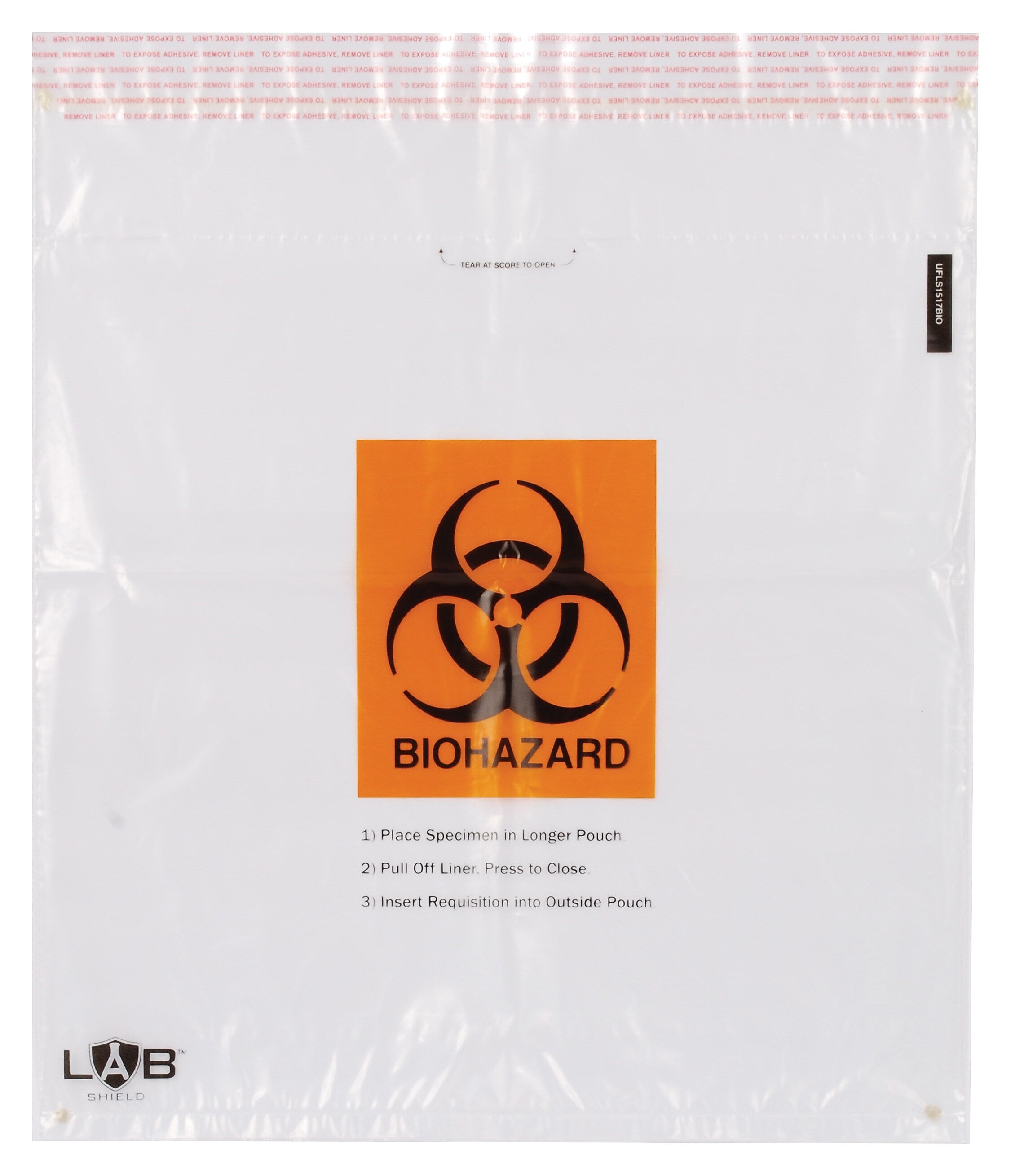 Document Pouch, Biohazard Symbol 15" x 17" Adhesive Pull-N-Seal Closure, Qty 500/ct