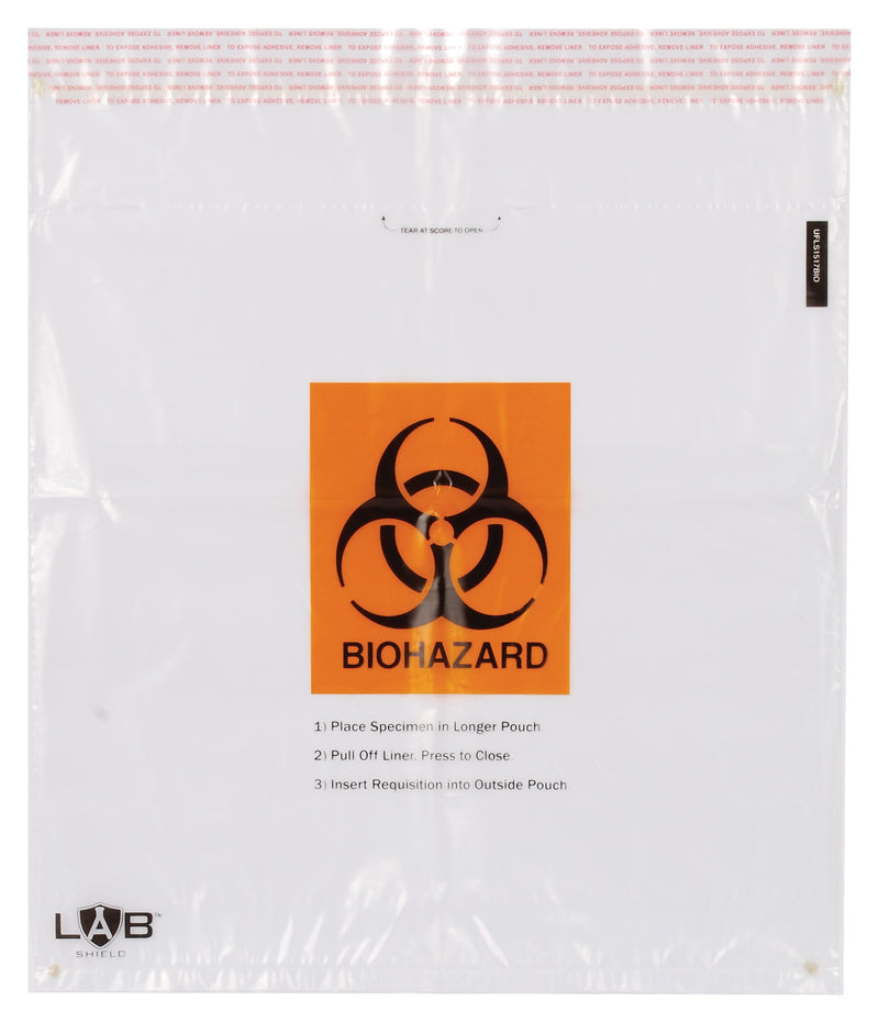 Document Pouch, Biohazard Symbol 15" x 17" Adhesive Pull-N-Seal Closure, Qty 500/ct
