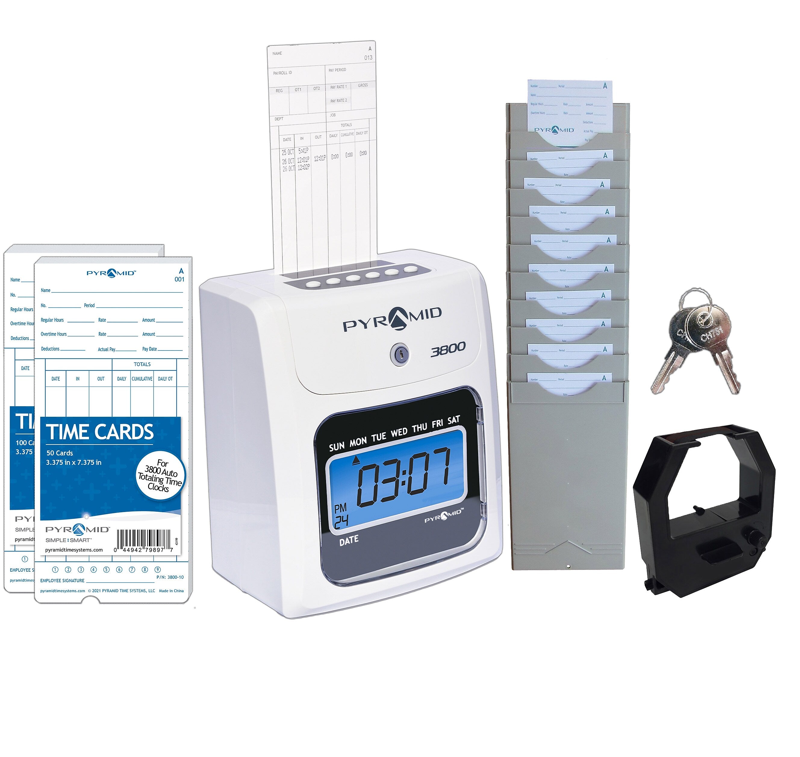 Pyramid Time Systems 3800 Punch Card Time Clock System, Ivory/Charcoal (3800SK1)