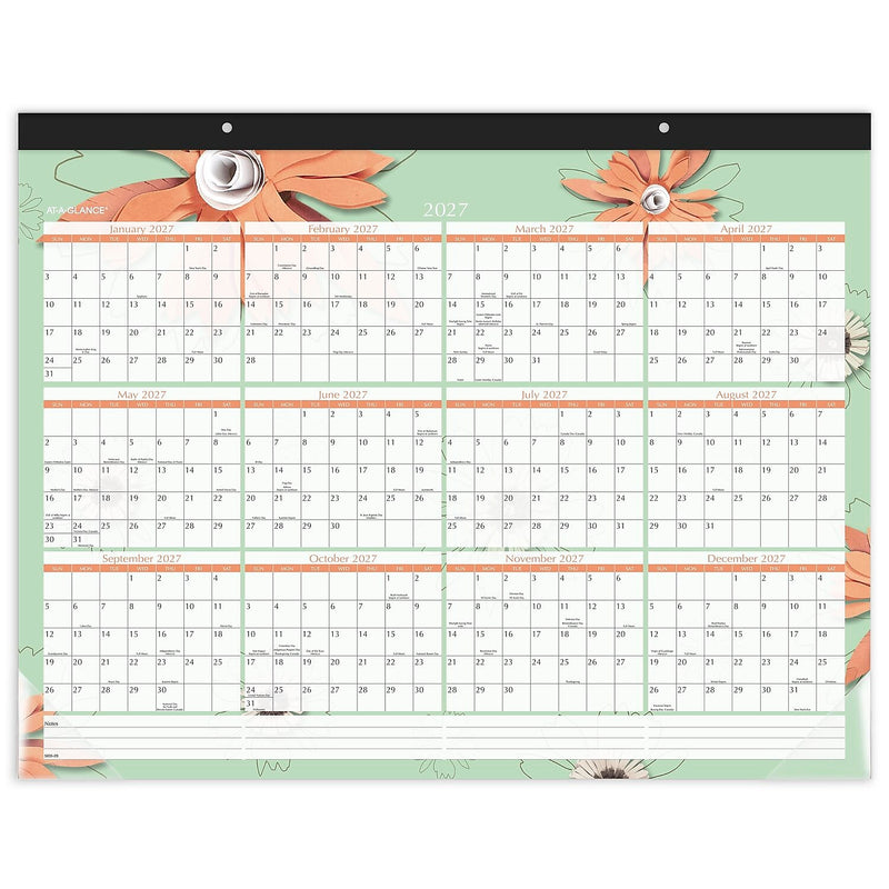 2026 AT-A-GLANCE Paper Flowers 21.75" x 17" Monthly Desk Pad Calendar, Pink/Brown (5035-26)