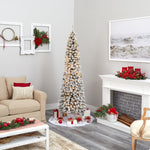 Nearly Natural 7-ft Flocked Pencil Artificial Christmas Tree with 400 Clear Lights and 574 Bendable Branches (T1907)