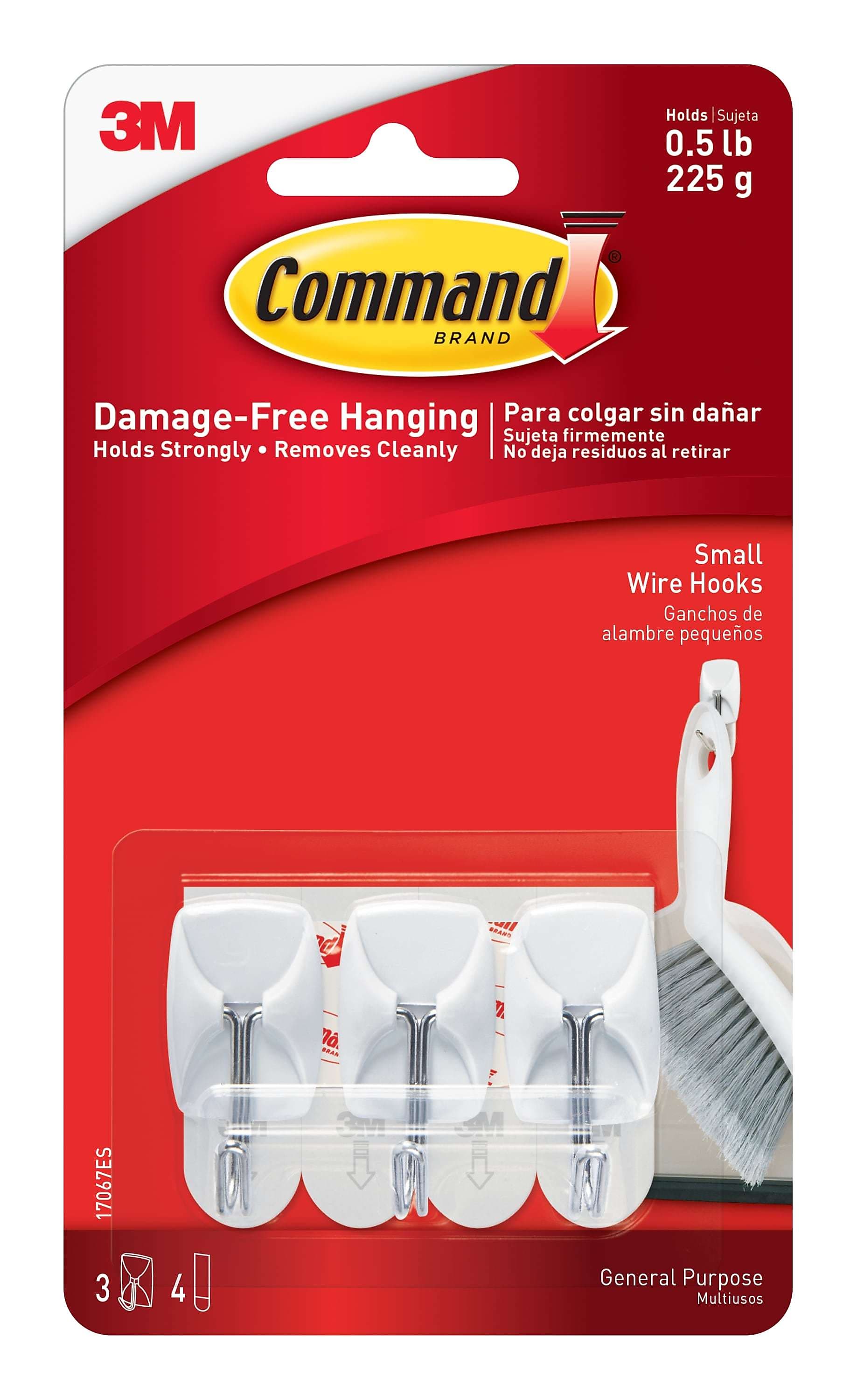 Command Small Wire Hooks, 0.5 lb., White, 3/Pack (17067ES)