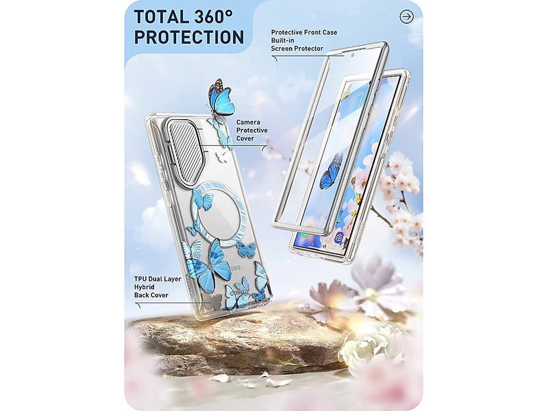 i-Blason Cosmo Clear BlueFly MagSafe Bumper Case for Samsung Galaxy S24 Ultra, Shock Absorbing, Clear/Blue (GS24UCOSMOSPBFY)