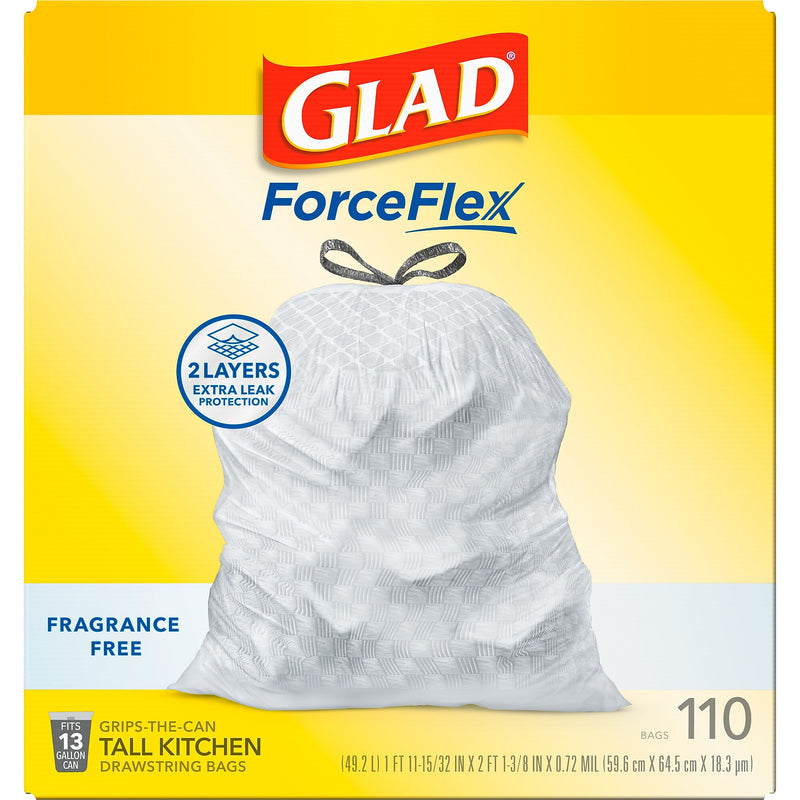 Glad ForceFlex 13 Gallon Drawstring Kitchen Trash Bag, Unscented, Gray, 330 Total Bags (22541CT)