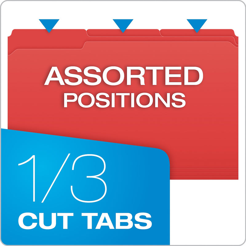 Pendaflex File Folder, 1-Tab, Assorted, Legal Size, Red, 100/Box (R153 1/3 RED)