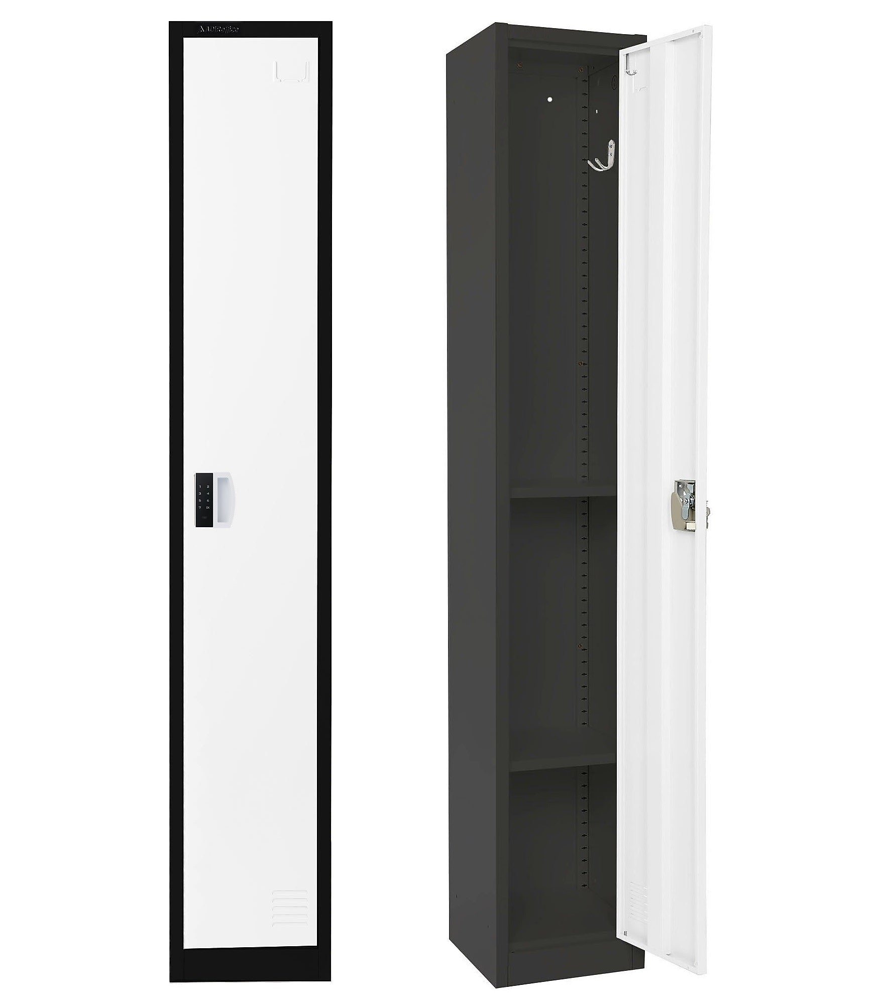 AdirOffice 72"H Single Tier Black/White Storage Locker (ADI629-201-B-W-DL)