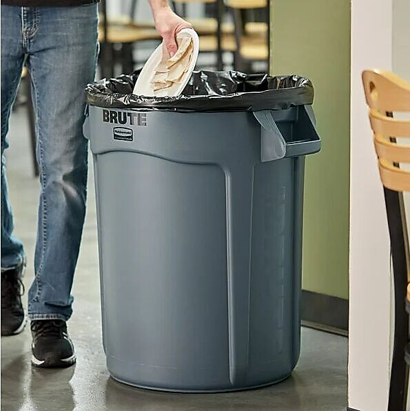 Rubbermaid Vented Round Brute Container, 32 gal, Plastic, Gray (FG263200GRAY)