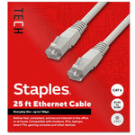Staples TECH 25 ft. Cat-6 Ethernet Cable, Male to Male, Gray (ST62446)