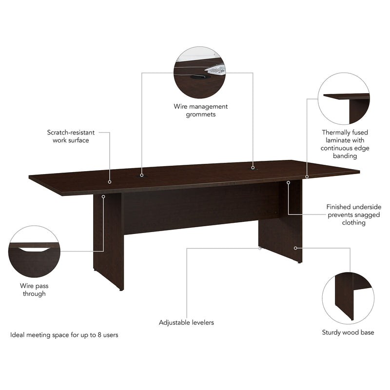 Bush Business Furniture 96W x 42D Boat Shaped Conference Table with Wood Base, Mocha Cherry (99TB9642MRK)