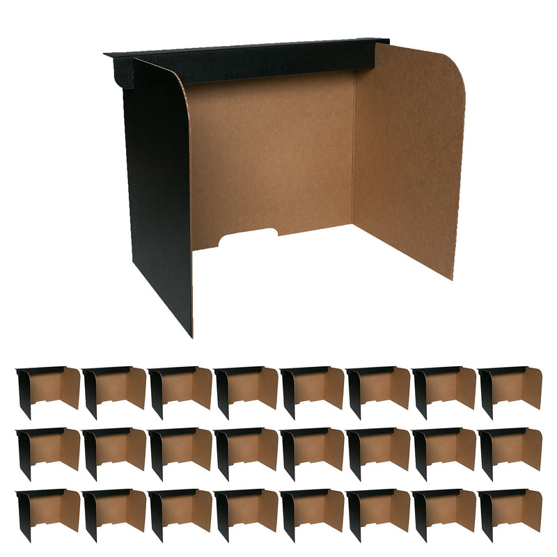 Flipside Foldable Cardboard Freestanding Desktop Privacy Screen w/Pass-through Window, 18"H x 54"W, Black, 24/Pack (61855)